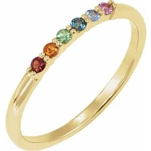 14K Yellow Natural Multi-Gemstone Rainbow Stackable Ring