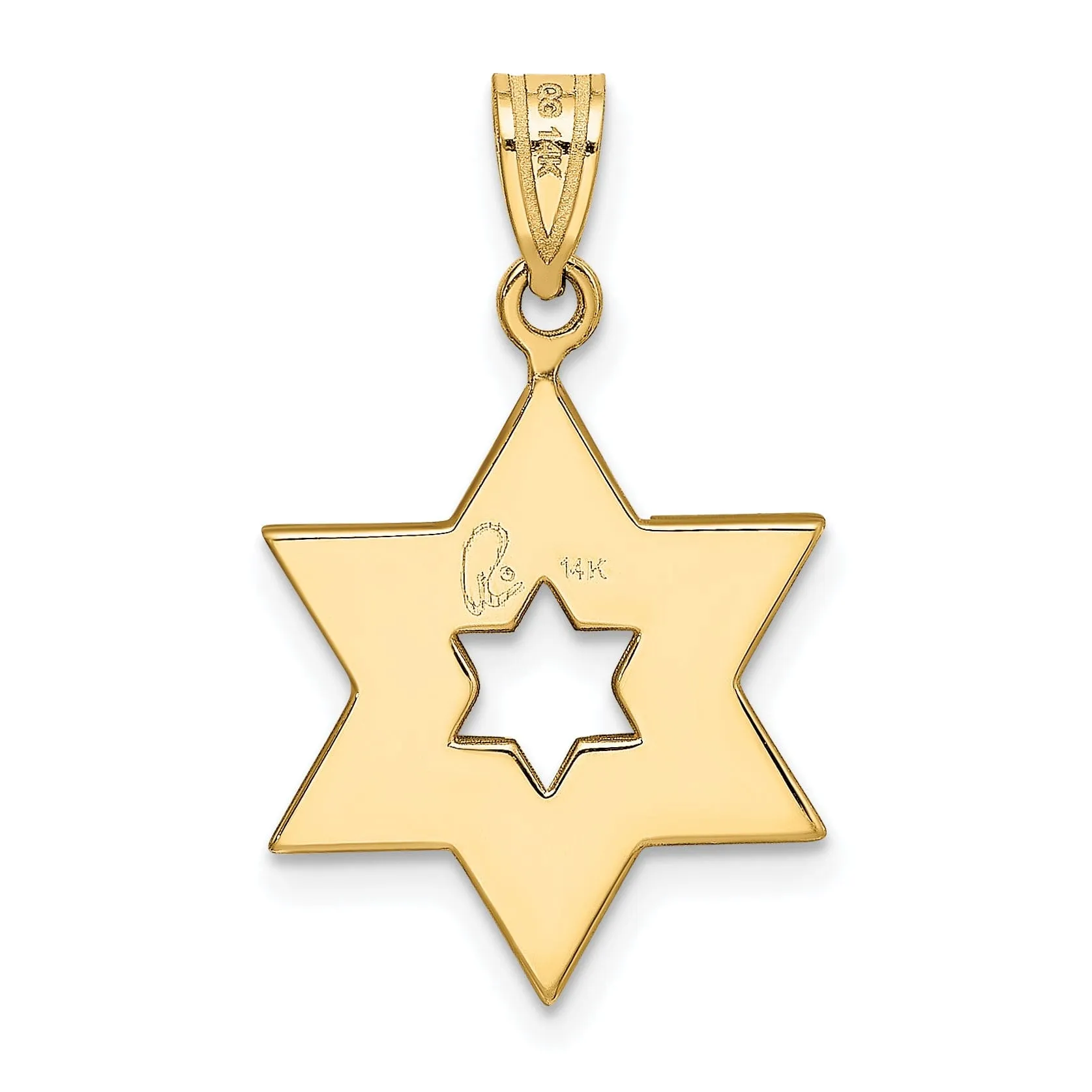 14K Yellow White Gold Satin Finish Star of David Charm Pendant