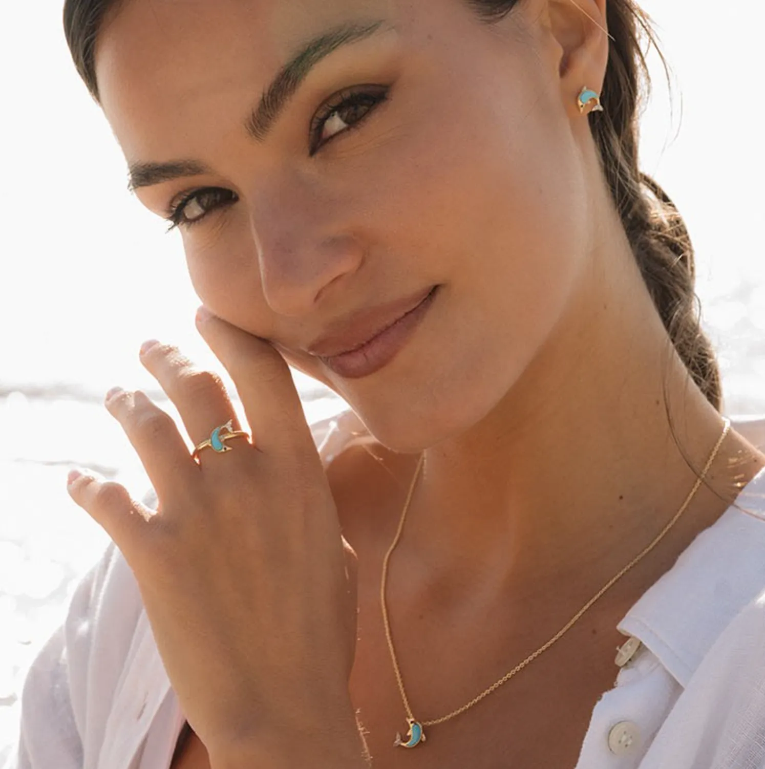 14kt Gold Vermeil Turquoise Dolphin Ring