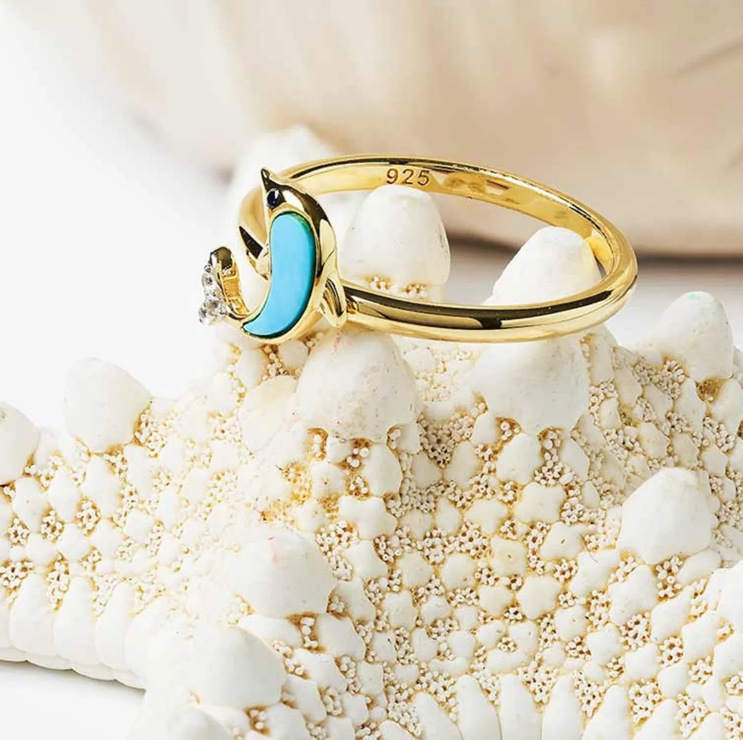 14kt Gold Vermeil Turquoise Dolphin Ring