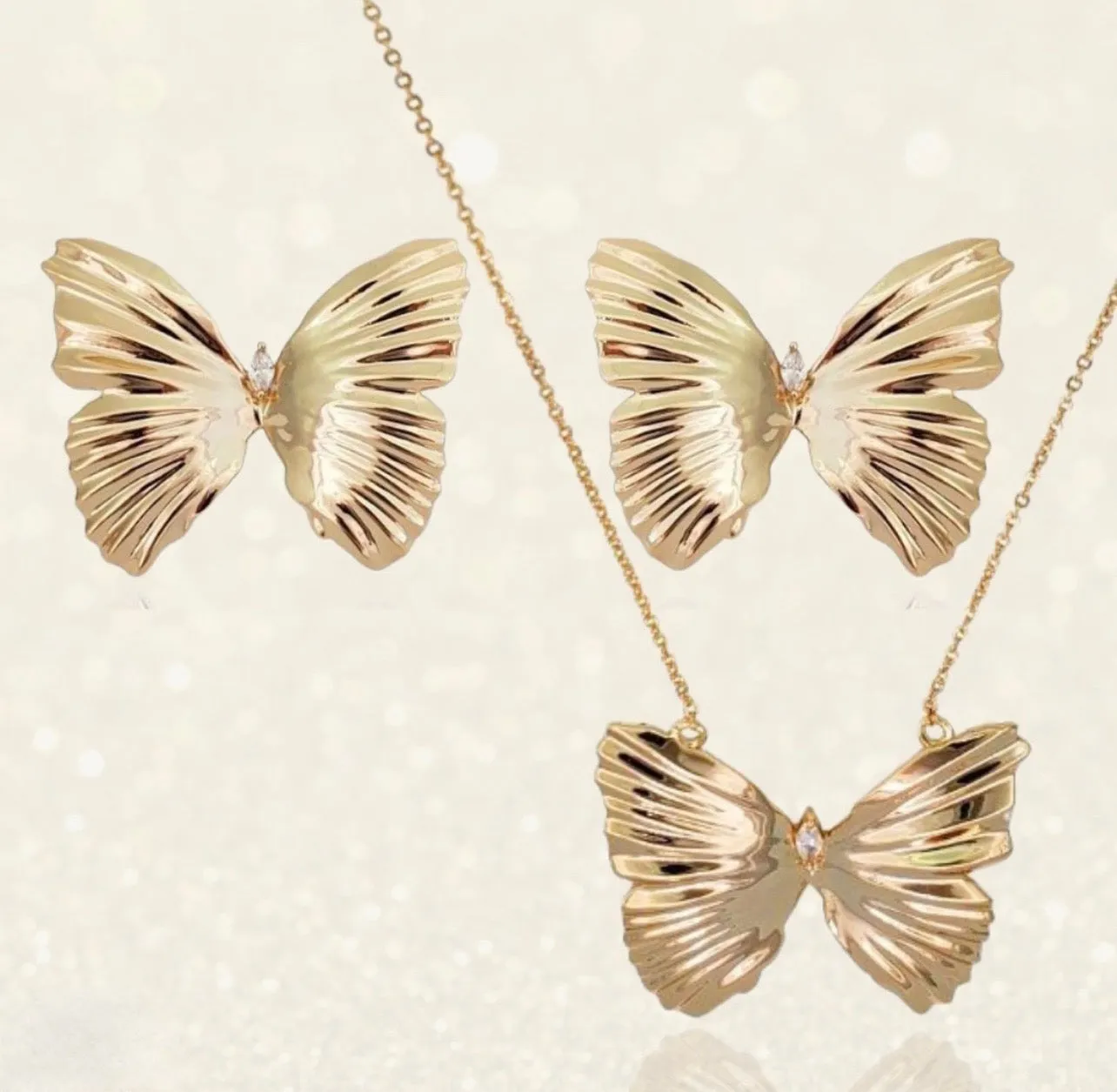 18K Gold Plated Butterfly Earring & Necklace