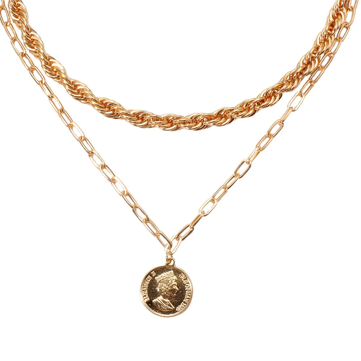 18K Gold-Plated Twisted Coin Pendant Necklace Set