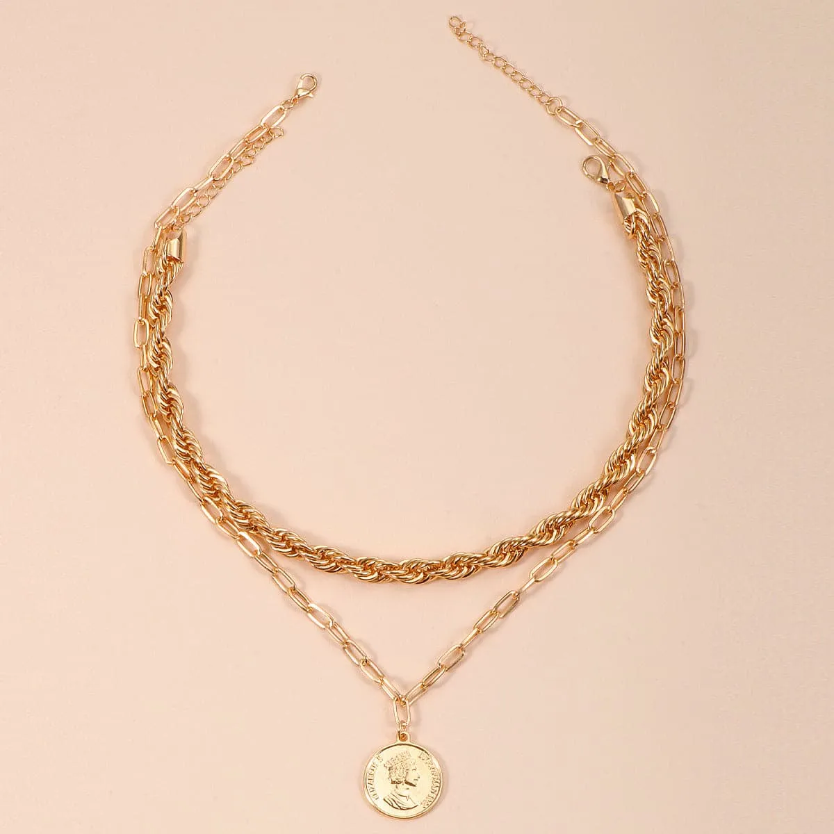 18K Gold-Plated Twisted Coin Pendant Necklace Set