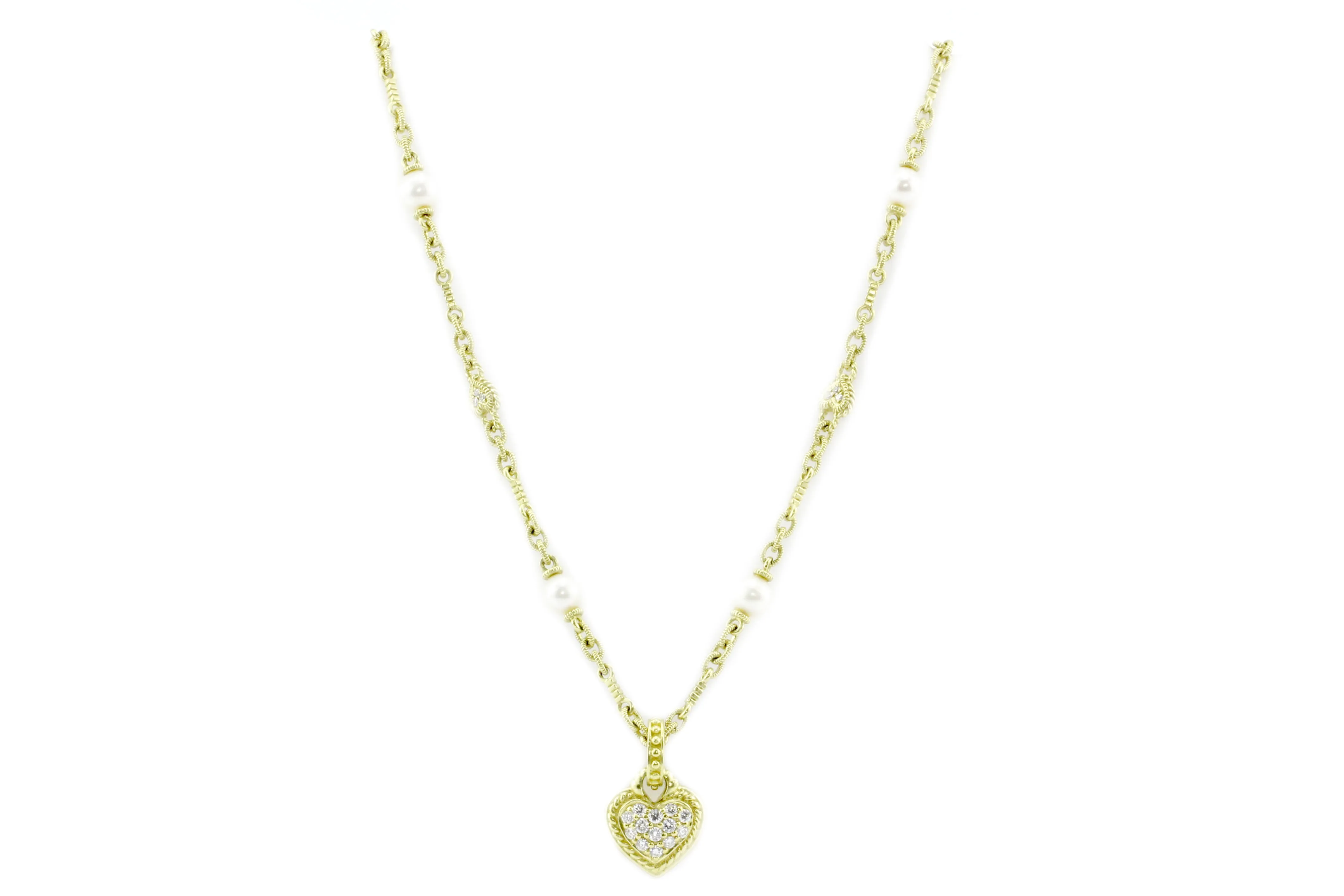 18K Yellow Gold Judith Ripka Heart Enhancer & Pearl Necklace