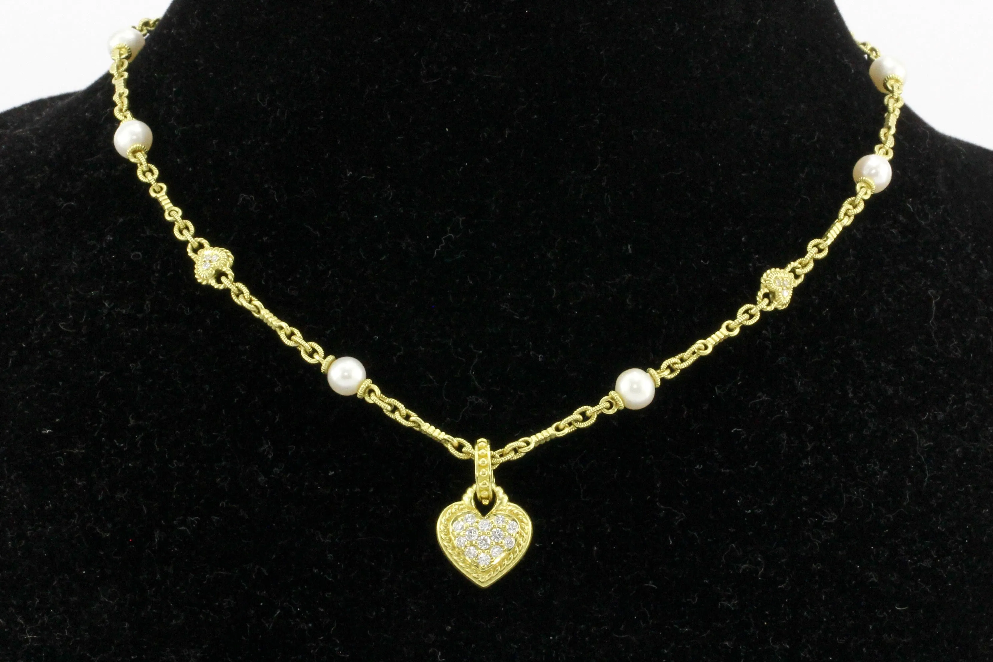18K Yellow Gold Judith Ripka Heart Enhancer & Pearl Necklace