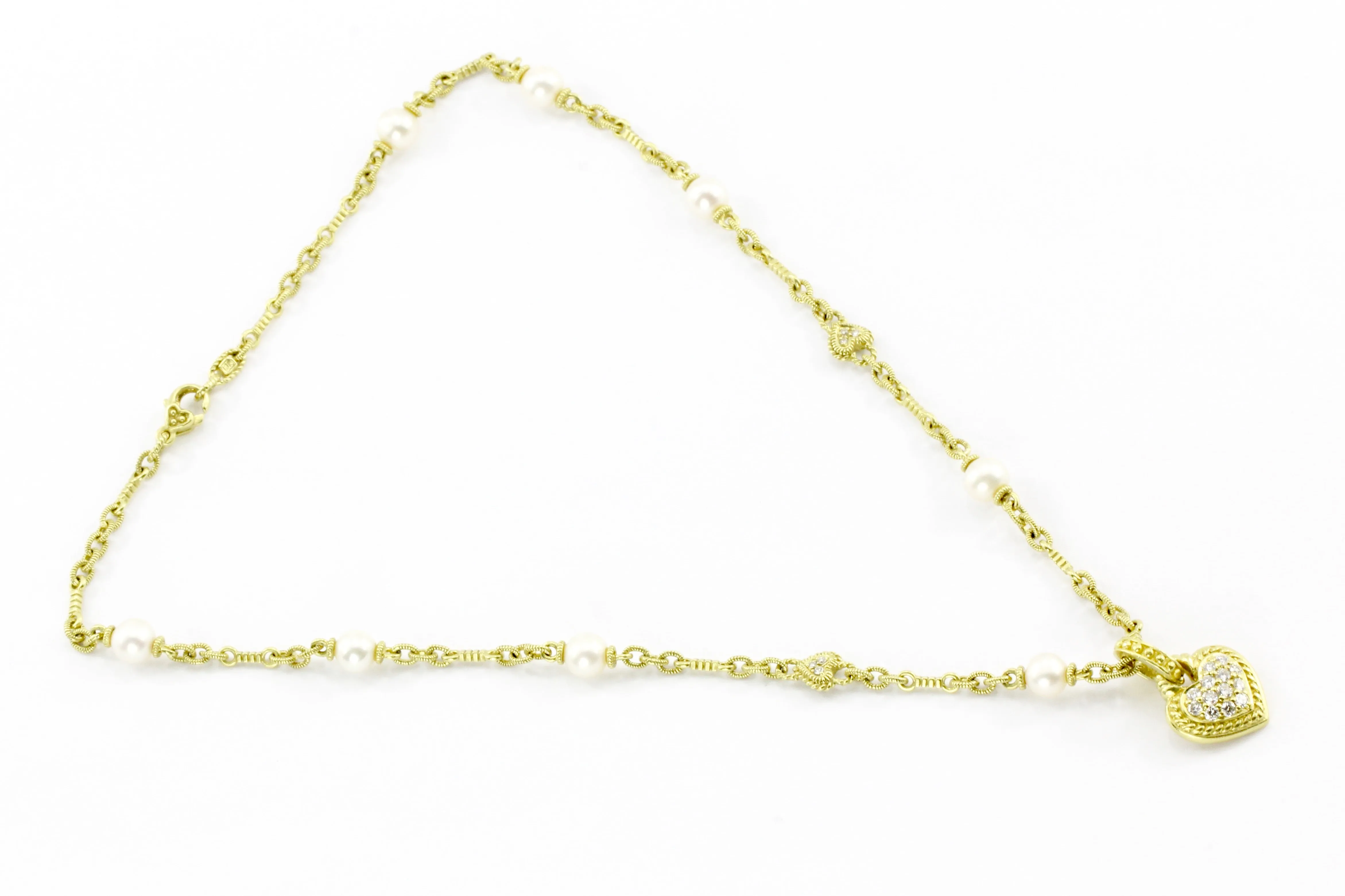 18K Yellow Gold Judith Ripka Heart Enhancer & Pearl Necklace