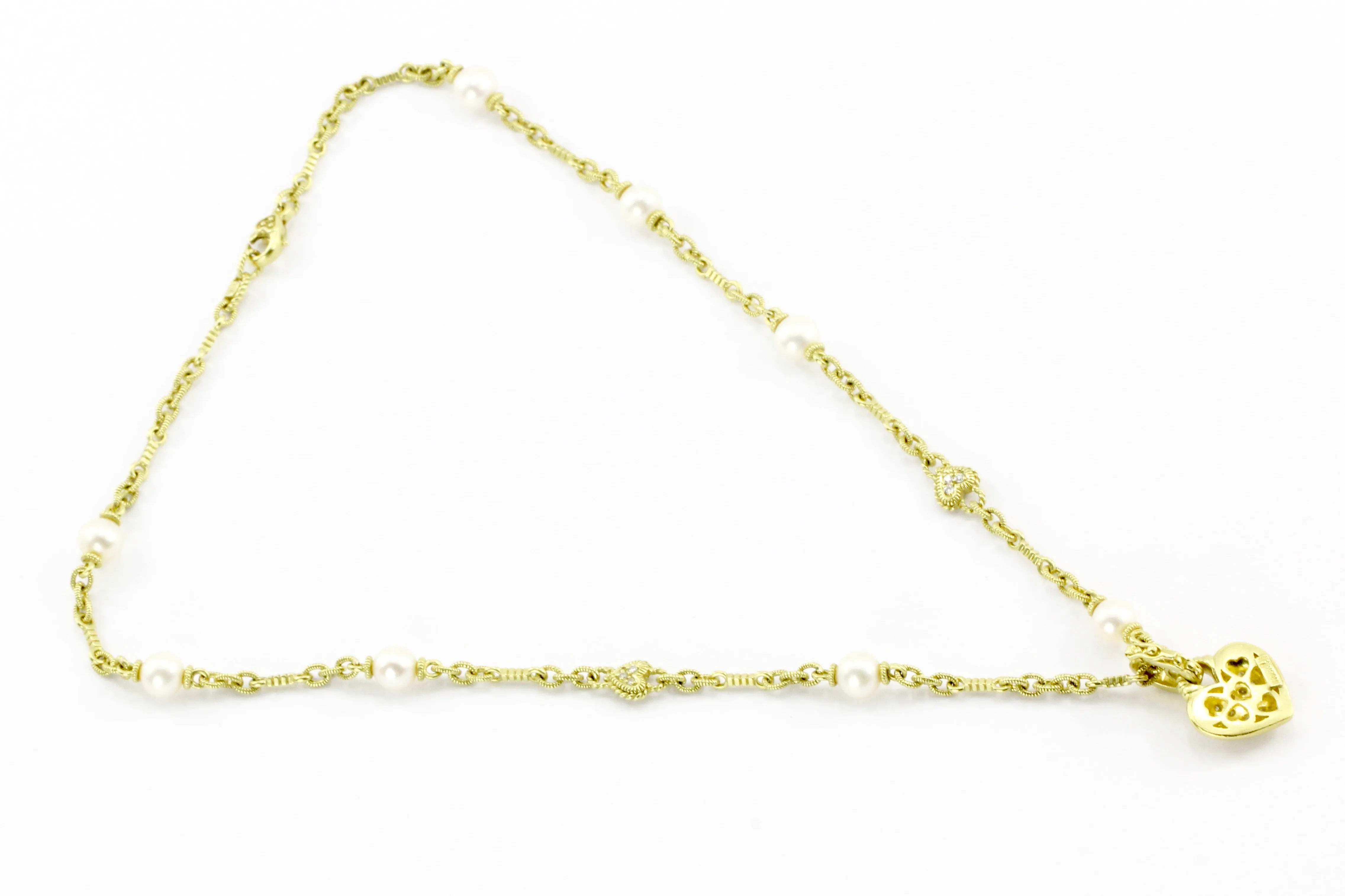 18K Yellow Gold Judith Ripka Heart Enhancer & Pearl Necklace