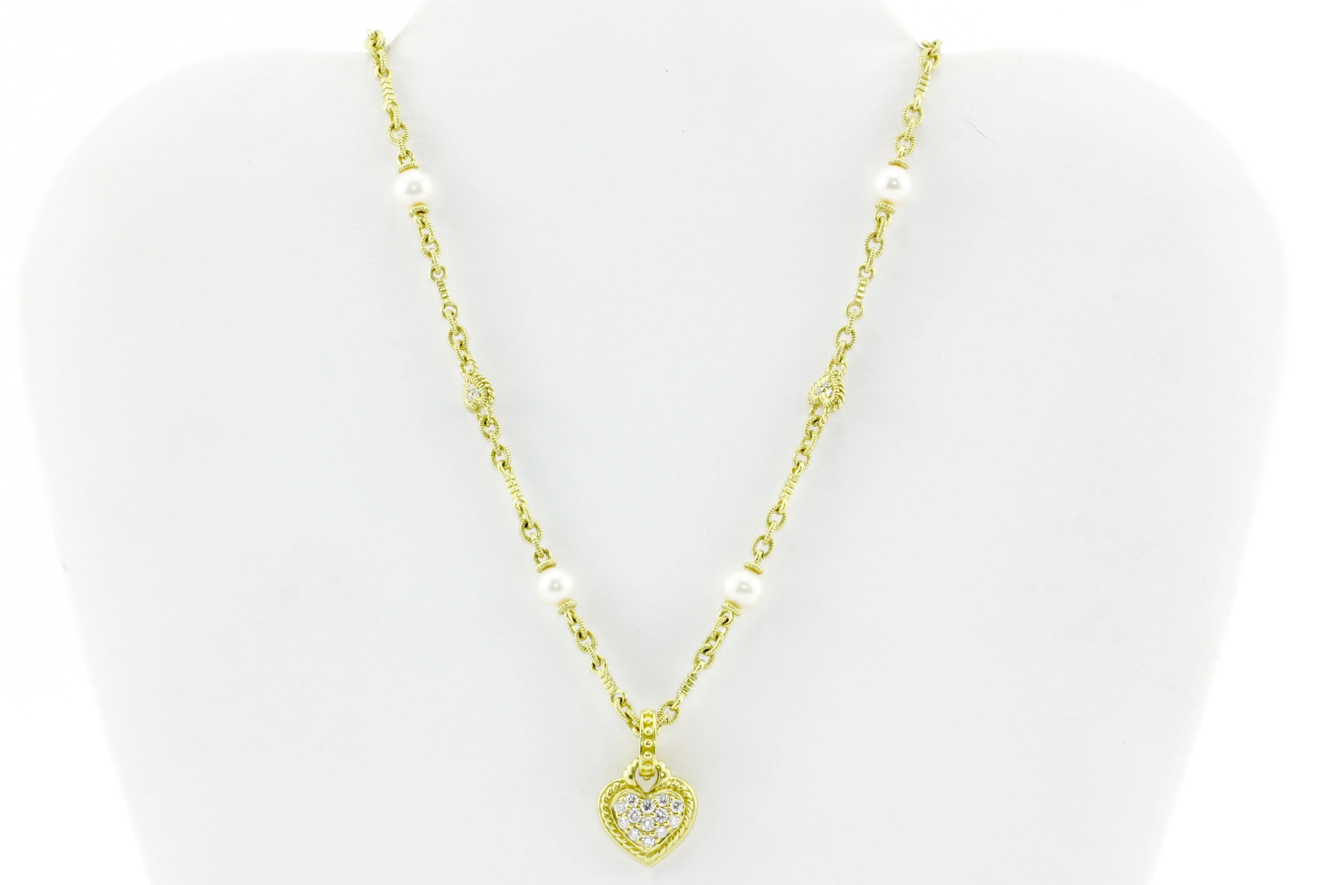 18K Yellow Gold Judith Ripka Heart Enhancer & Pearl Necklace