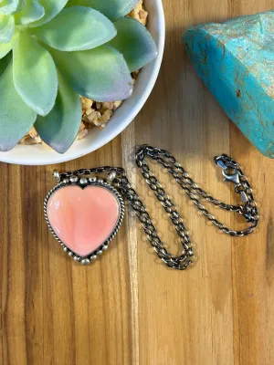 18" Pink Conch Heart Necklace