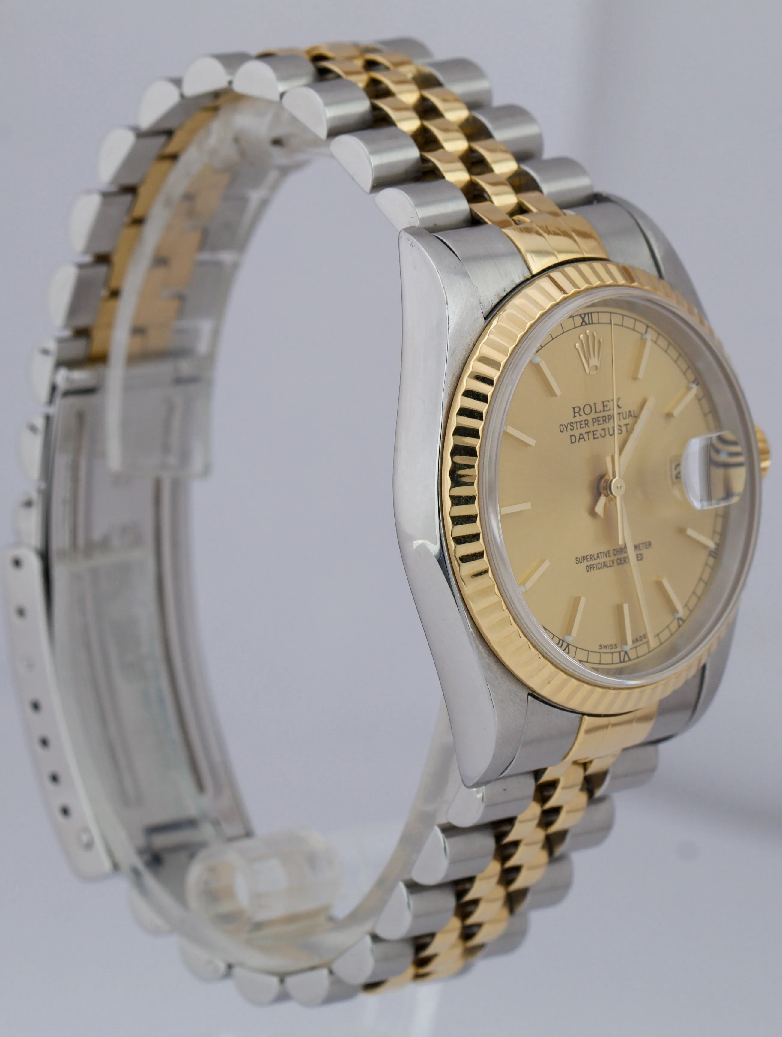 1997 Rolex DateJust 36mm 18K Two-Tone NO HOLES Champagne Jubilee Watch 16233