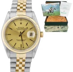 1997 Rolex DateJust 36mm 18K Two-Tone NO HOLES Champagne Jubilee Watch 16233