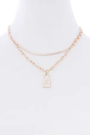 2 Layered Lock Pendant Metal Necklace