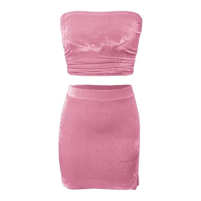 2000's Baby Velour Tube Top & Skirt Set