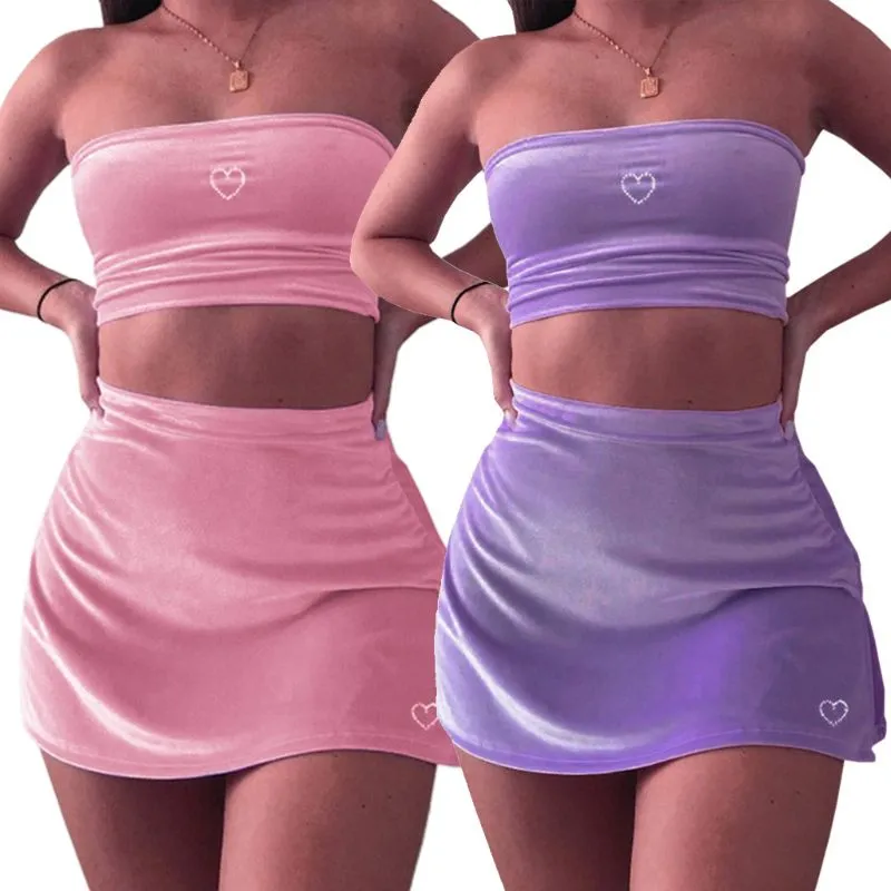 2000's Baby Velour Tube Top & Skirt Set