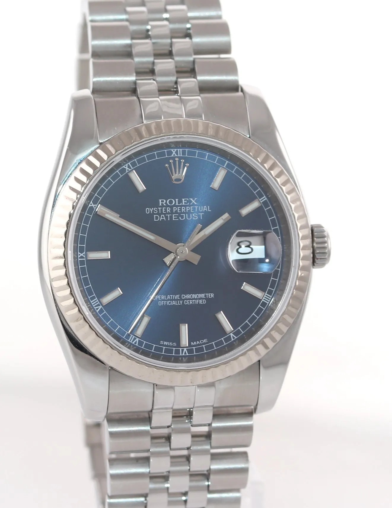 2015 Rolex DateJust Steel Blue Stick Dial 116234 36mm Super Jubilee Watch