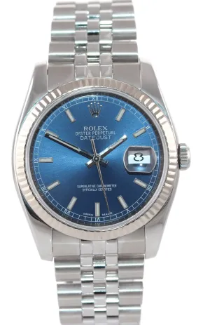 2015 Rolex DateJust Steel Blue Stick Dial 116234 36mm Super Jubilee Watch