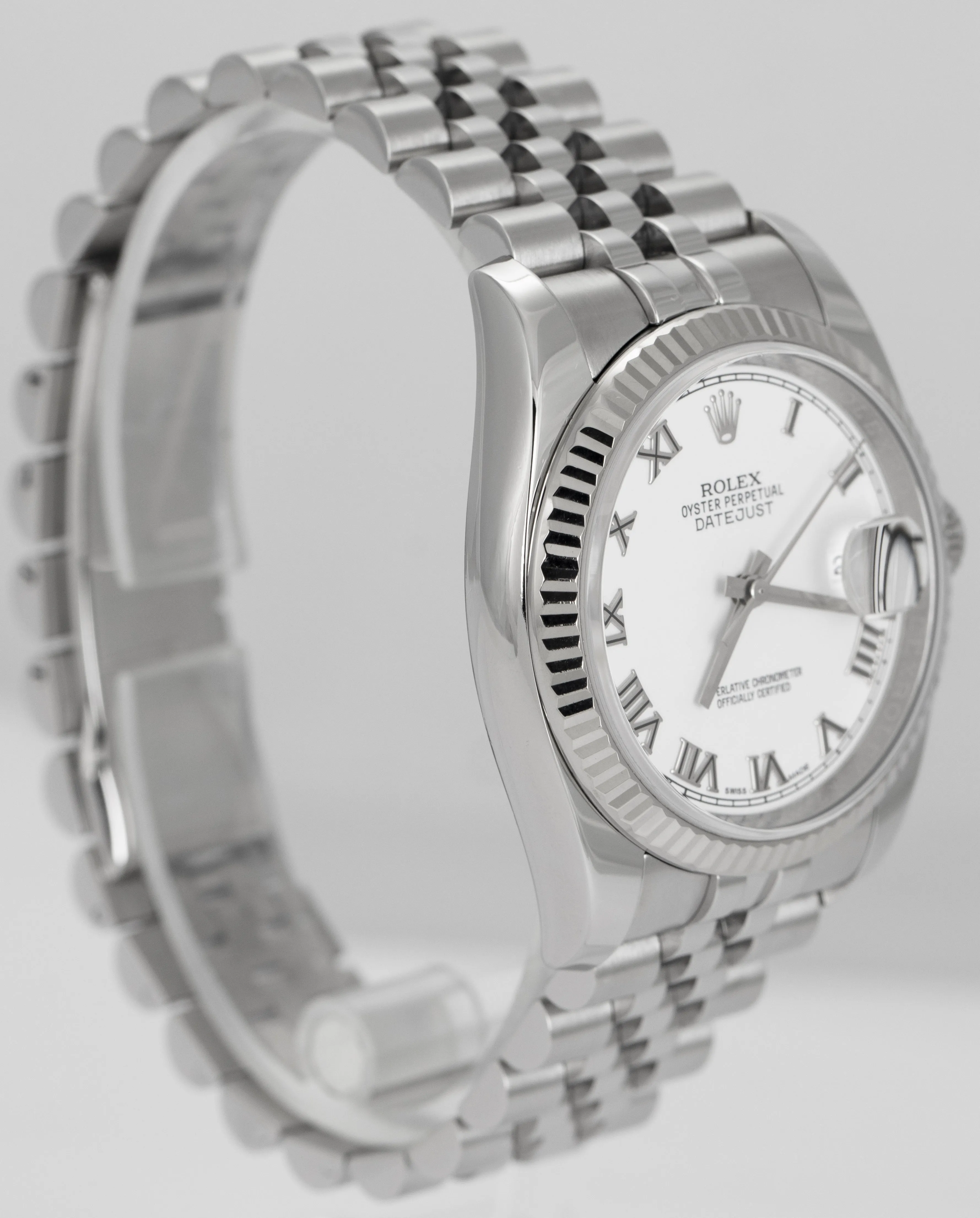 2017 Rolex DateJust 36mm White Roman Steel White Gold Jubilee Watch 116234 CARD