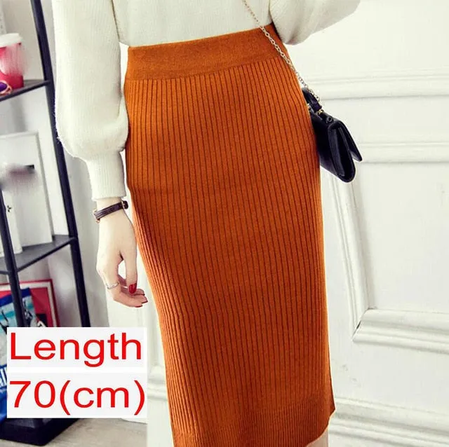 2020 Women Office Skirt Spring autumn Sexy Warm Knitted Black Pencil Skirts Ladies High Waist Elegant Long Skir Party Club Skirt