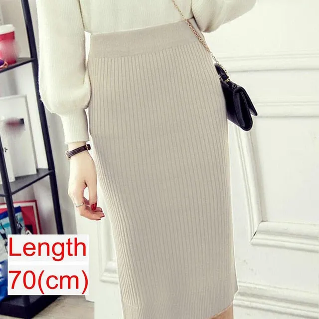 2020 Women Office Skirt Spring autumn Sexy Warm Knitted Black Pencil Skirts Ladies High Waist Elegant Long Skir Party Club Skirt