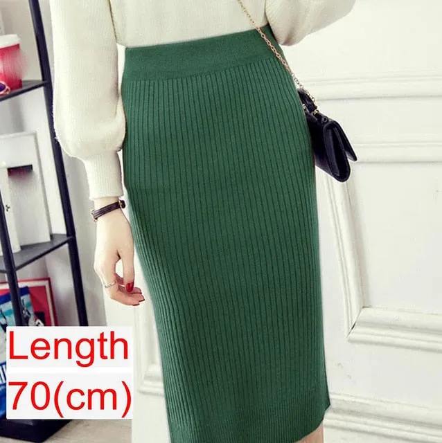 2020 Women Office Skirt Spring autumn Sexy Warm Knitted Black Pencil Skirts Ladies High Waist Elegant Long Skir Party Club Skirt