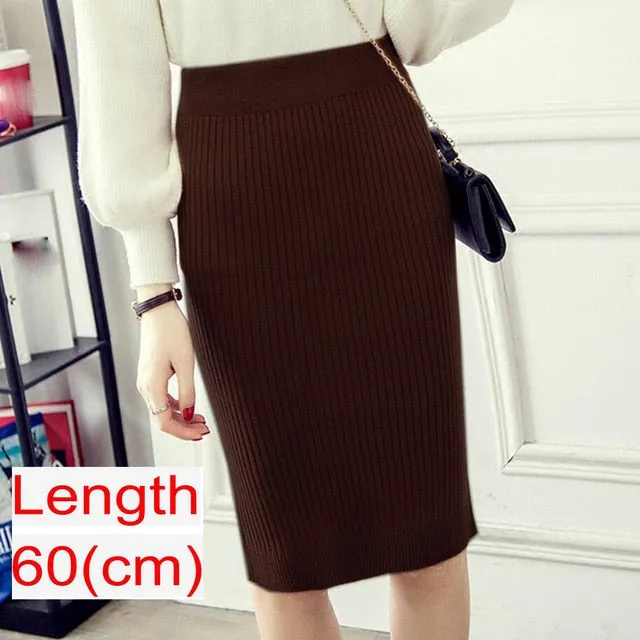 2020 Women Office Skirt Spring autumn Sexy Warm Knitted Black Pencil Skirts Ladies High Waist Elegant Long Skir Party Club Skirt