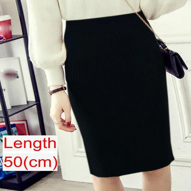 2020 Women Office Skirt Spring autumn Sexy Warm Knitted Black Pencil Skirts Ladies High Waist Elegant Long Skir Party Club Skirt
