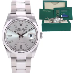 2021 PAPERS Rolex DateJust Silver Stick 36mm 126200 Steel Oyster Watch Box
