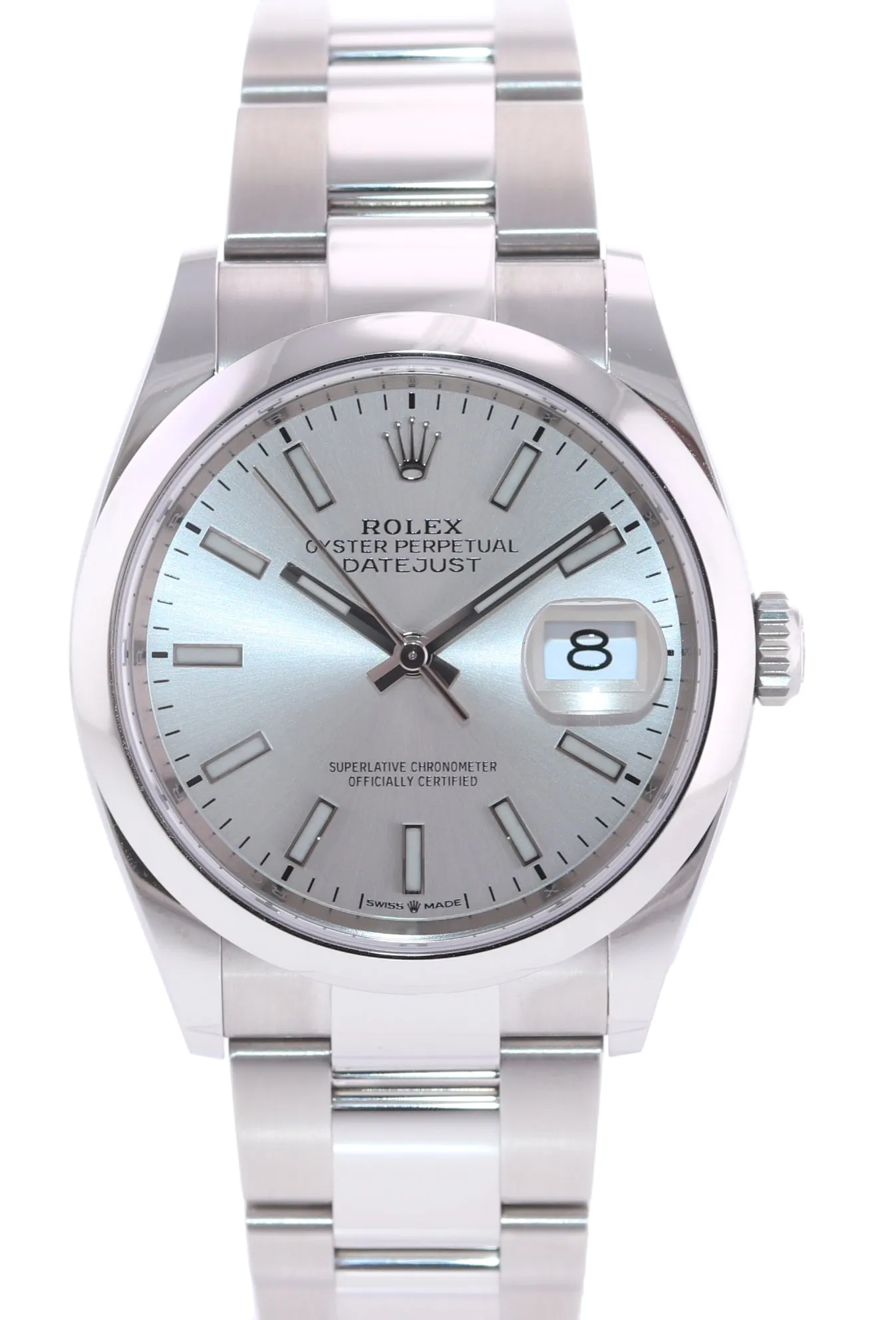 2021 PAPERS Rolex DateJust Silver Stick 36mm 126200 Steel Oyster Watch Box