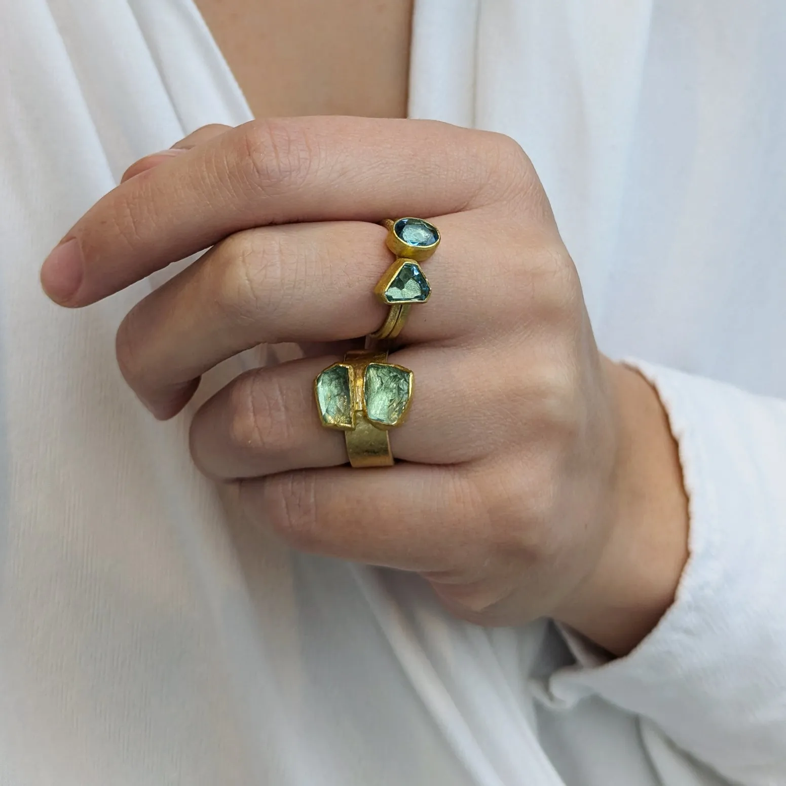 22 & 18K Bezel-Set Asymmetrical Polygonal Aquamarine Ring