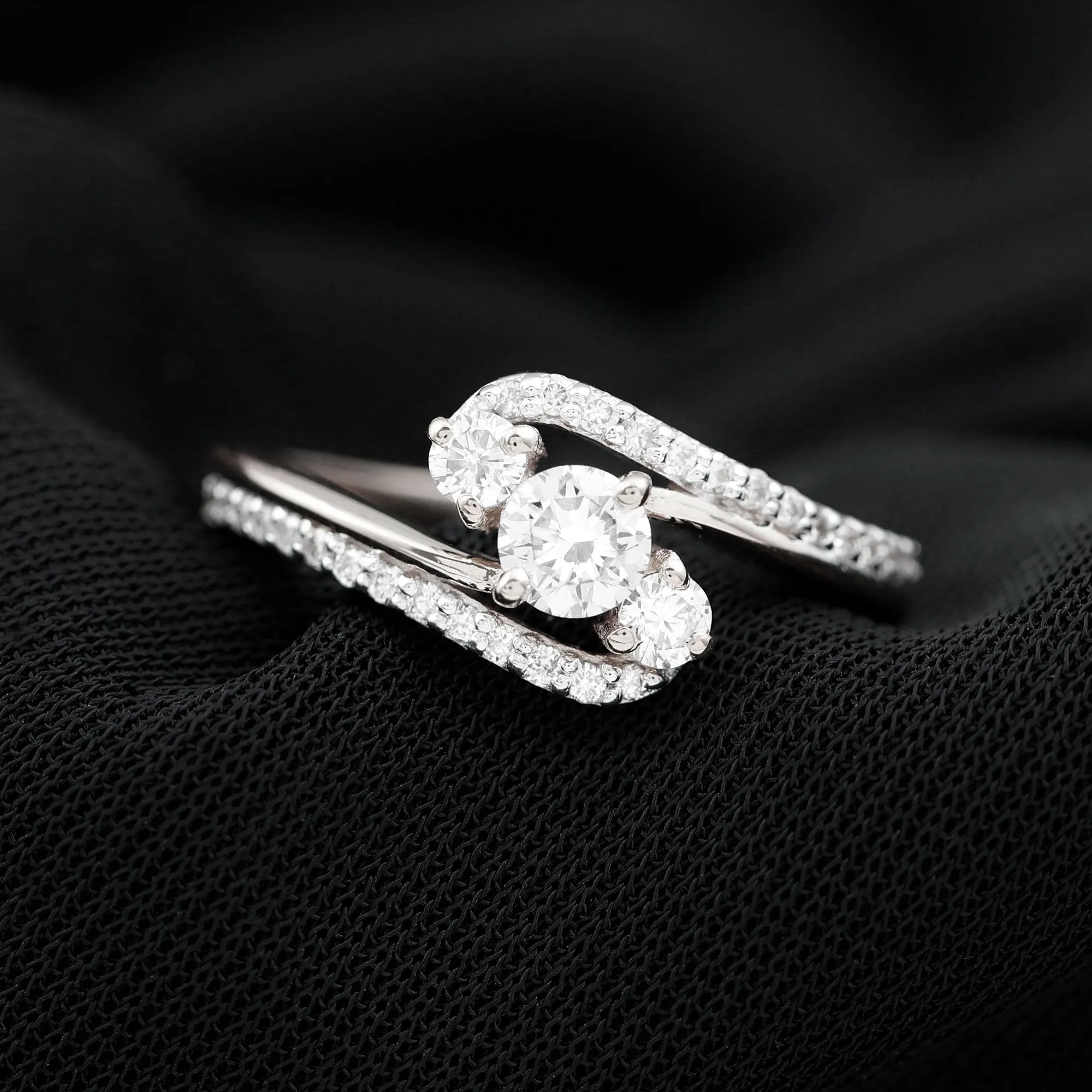3 Stone Diamond Bypass Engagement Ring