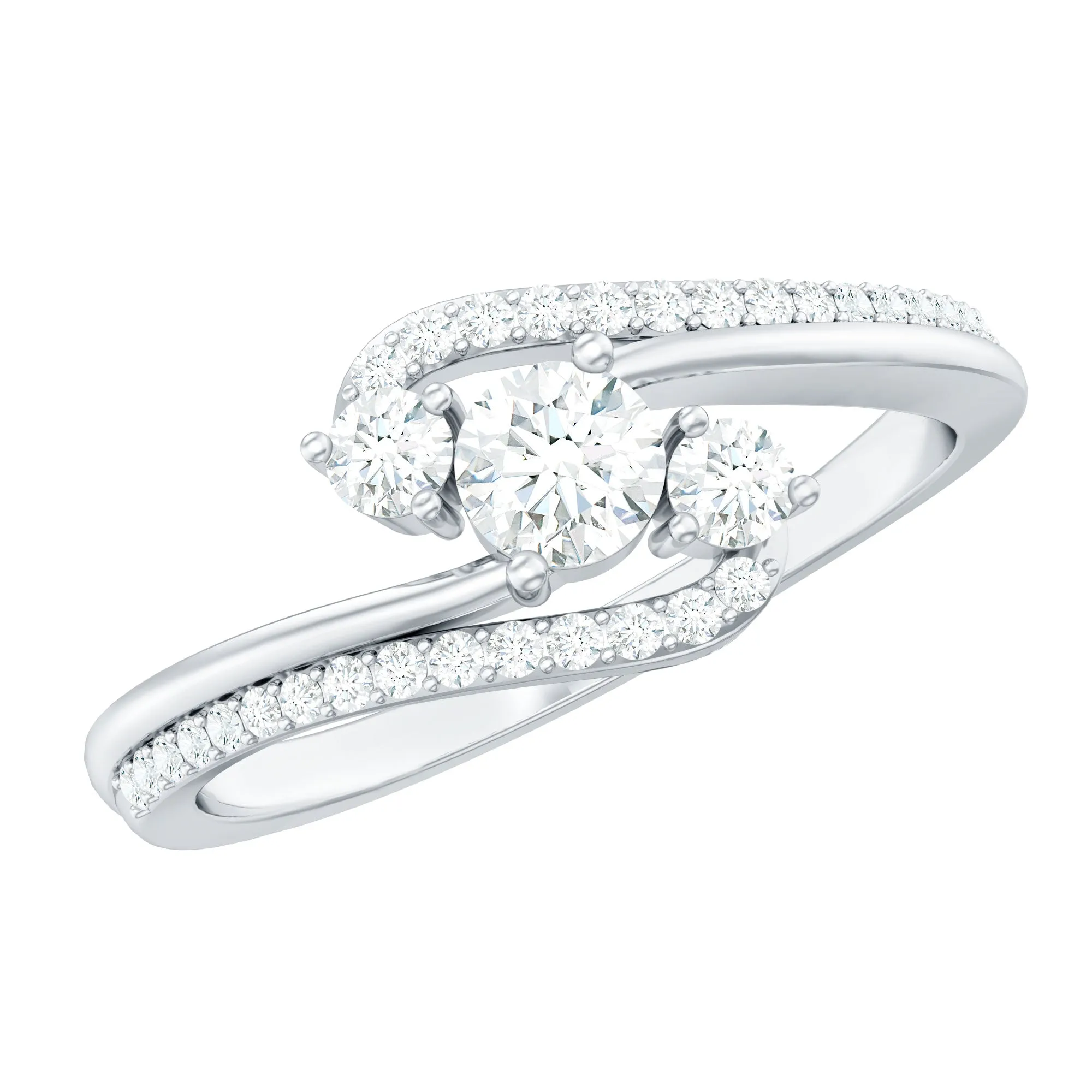 3 Stone Diamond Bypass Engagement Ring