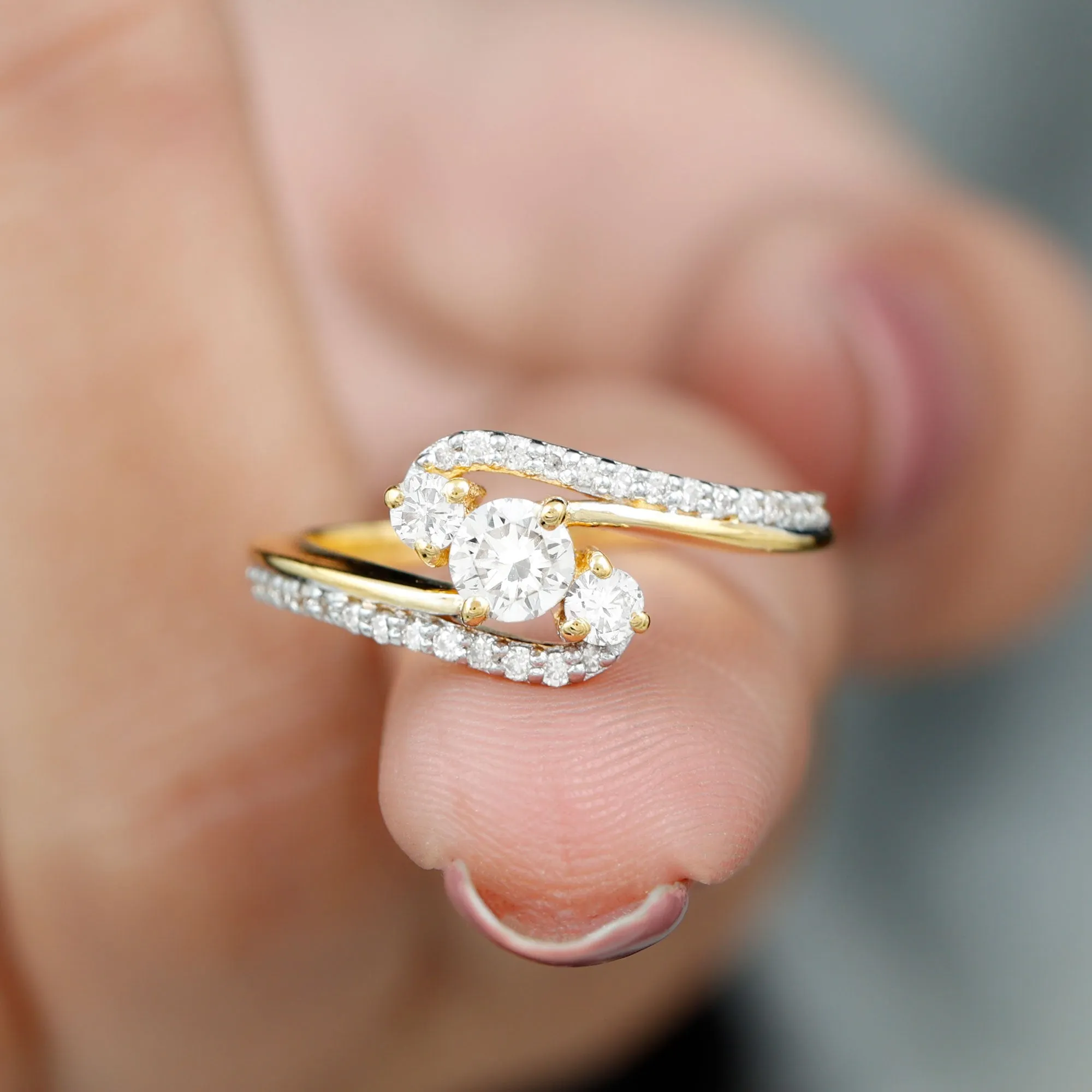 3 Stone Diamond Bypass Engagement Ring
