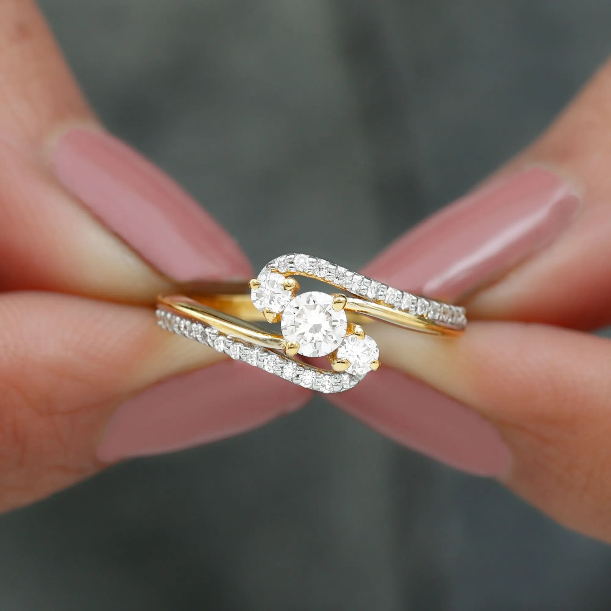 3 Stone Diamond Bypass Engagement Ring