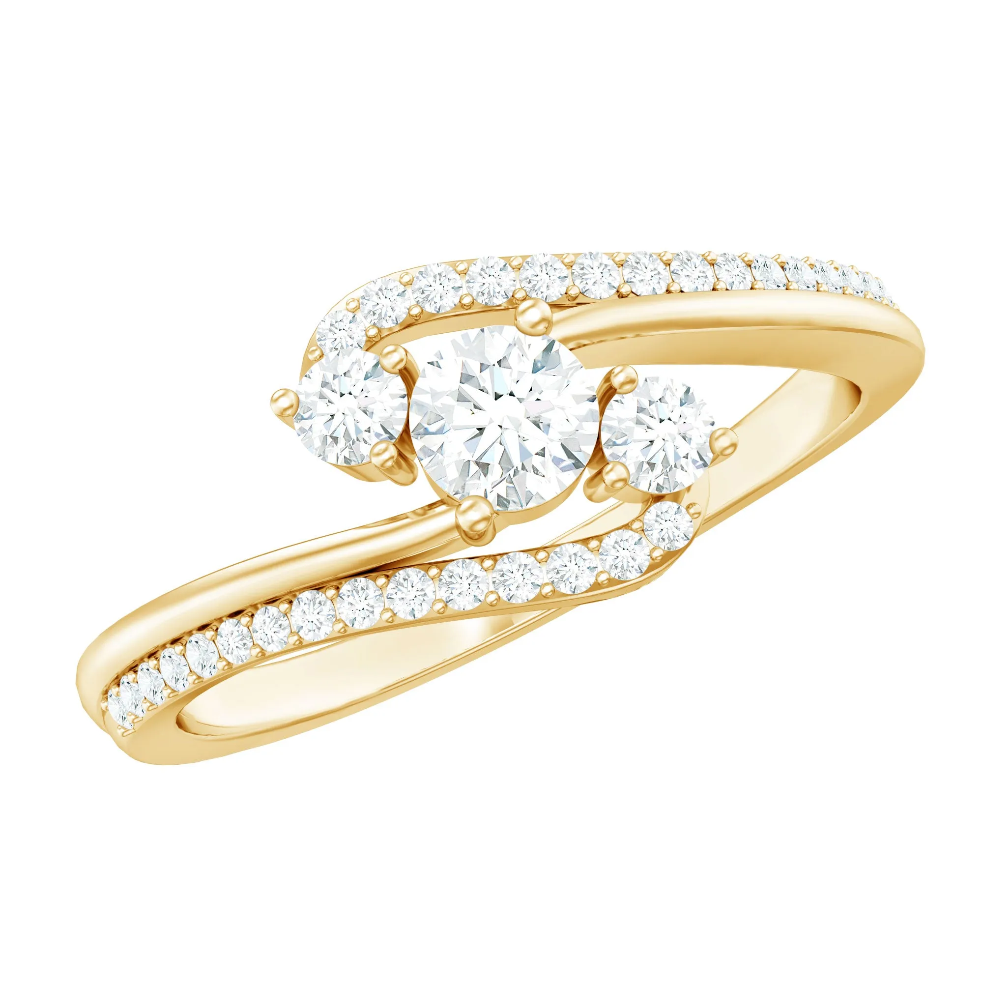 3 Stone Diamond Bypass Engagement Ring