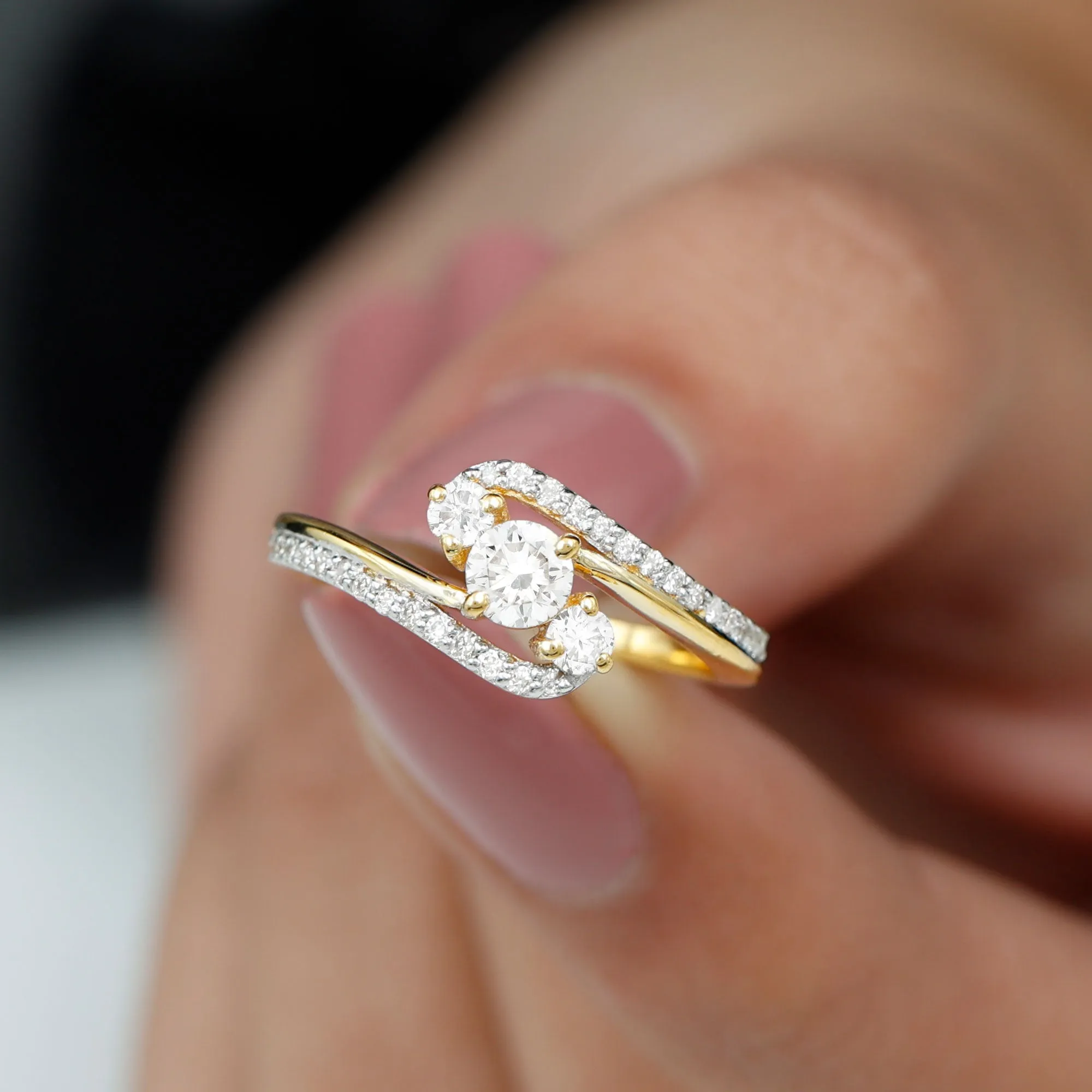 3 Stone Diamond Bypass Engagement Ring