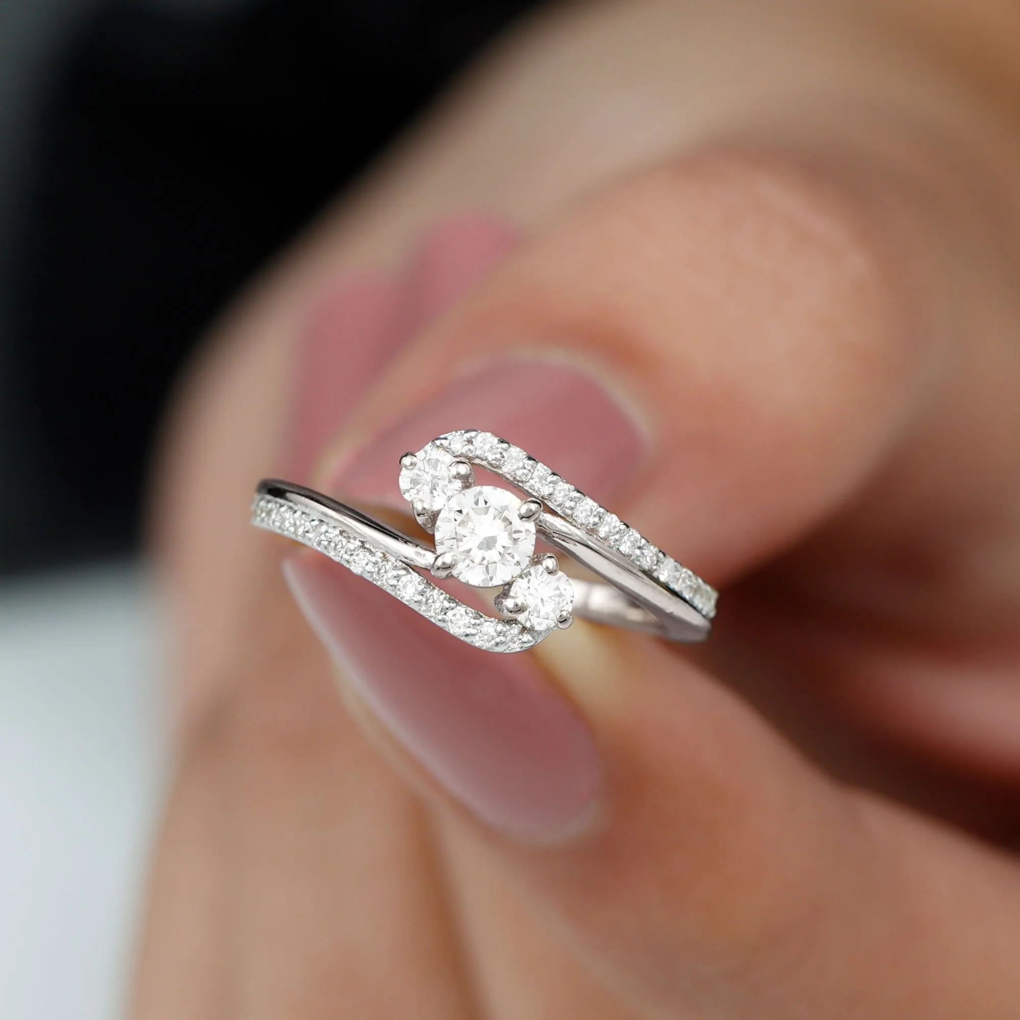 3 Stone Diamond Bypass Engagement Ring