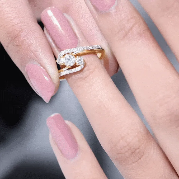 3 Stone Diamond Bypass Engagement Ring