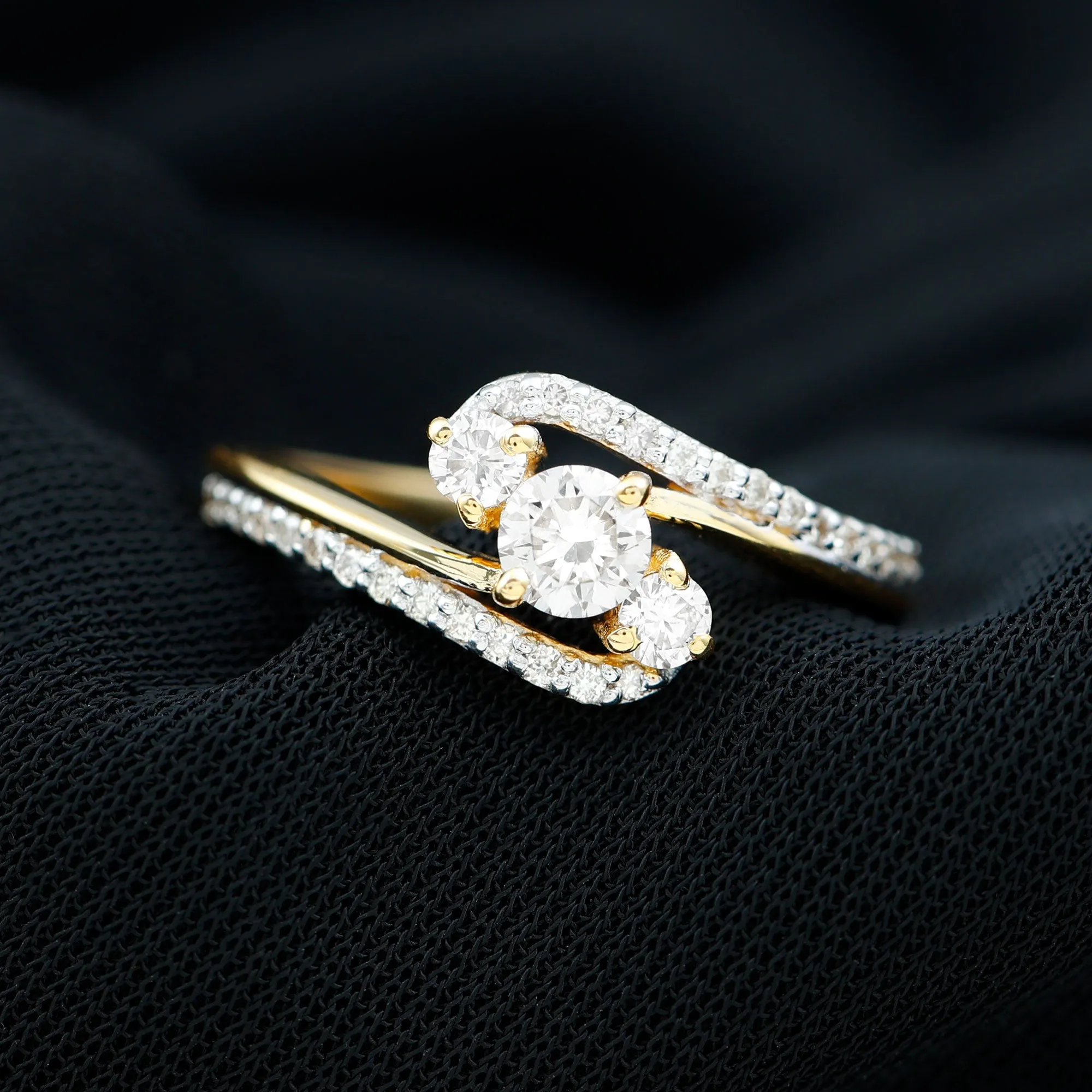3 Stone Diamond Bypass Engagement Ring