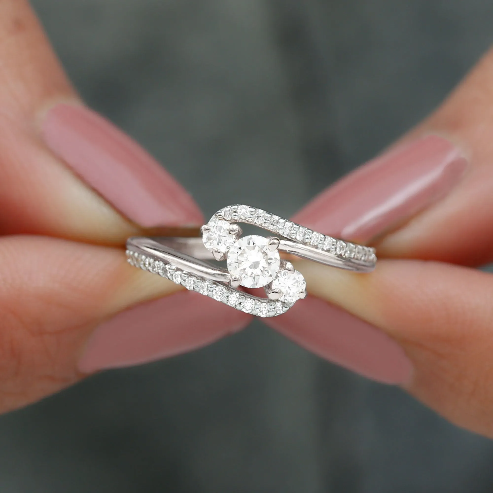 3 Stone Diamond Bypass Engagement Ring