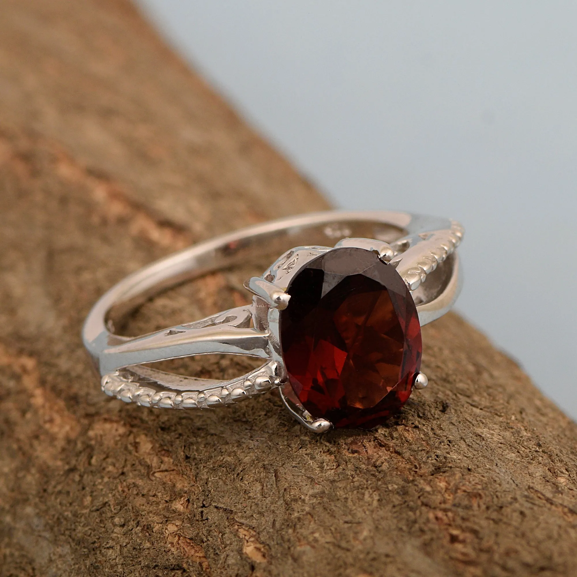 3ct Oval Garnet 925 Sterling Silver Promise Rings for Her