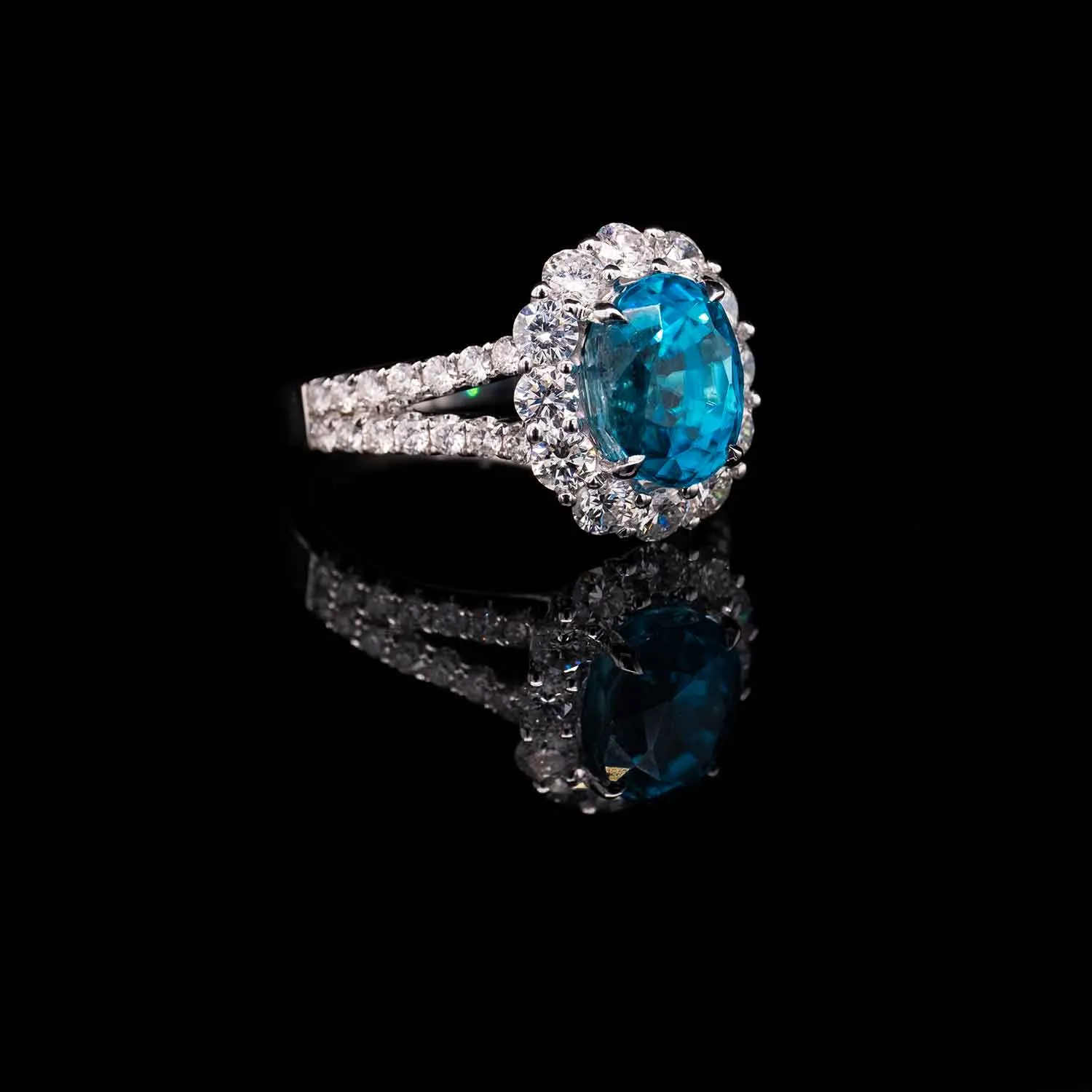 5.12 Carat Blue Zircon Gemstone Ring in 14k White Gold