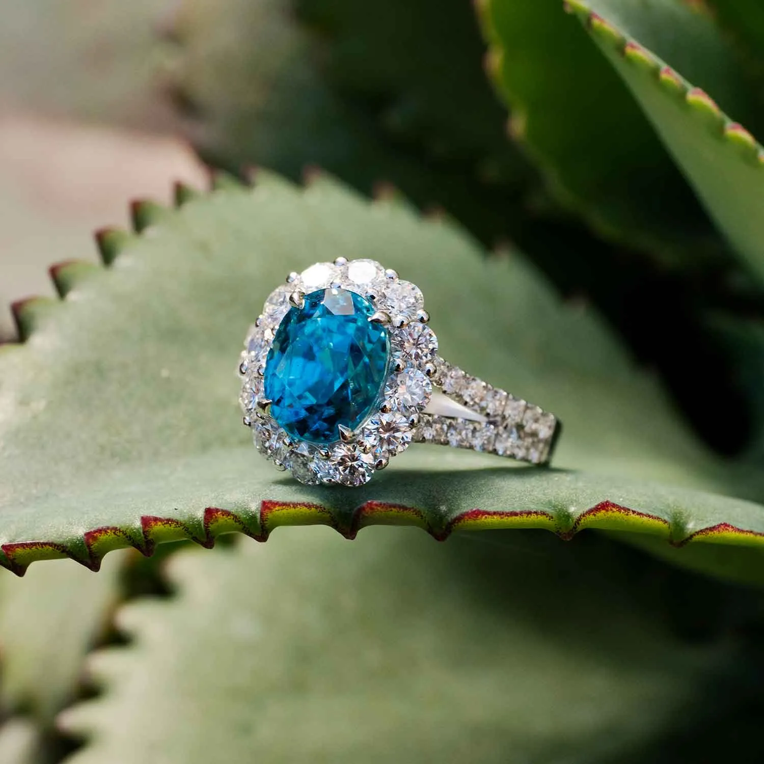 5.12 Carat Blue Zircon Gemstone Ring in 14k White Gold