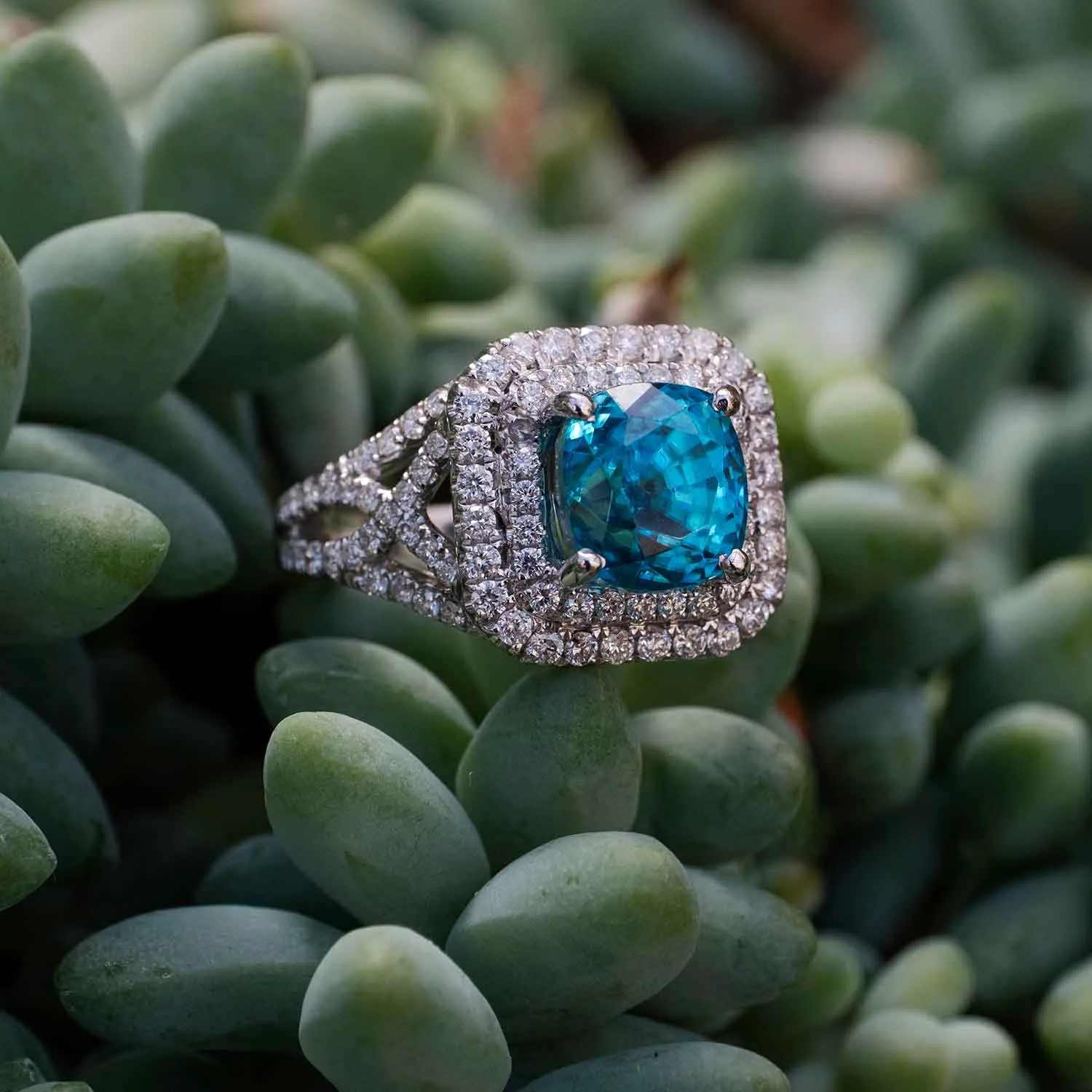 6.25 Carat Blue Zircon Gemstone Ring in 14k White Gold