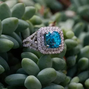 6.25 Carat Blue Zircon Gemstone Ring in 14k White Gold