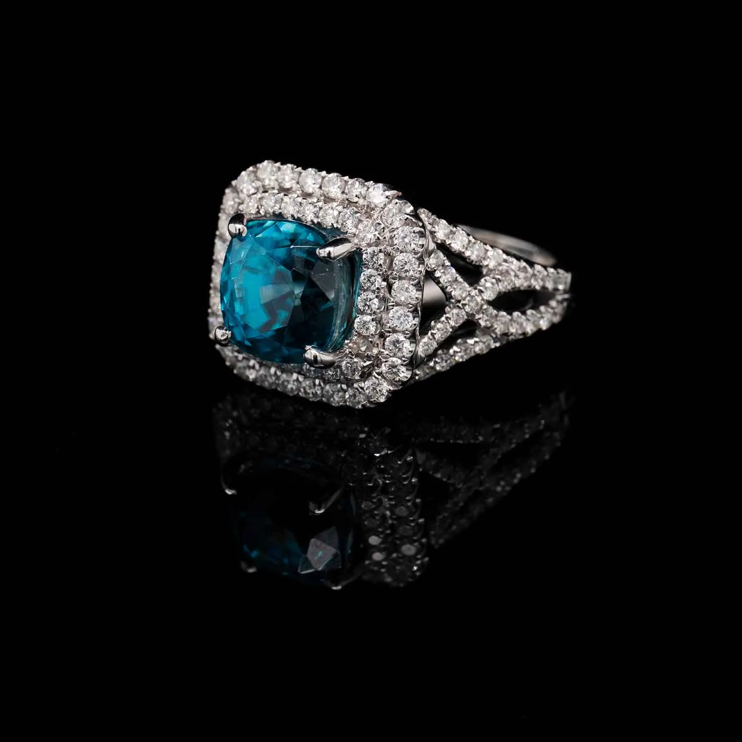 6.25 Carat Blue Zircon Gemstone Ring in 14k White Gold