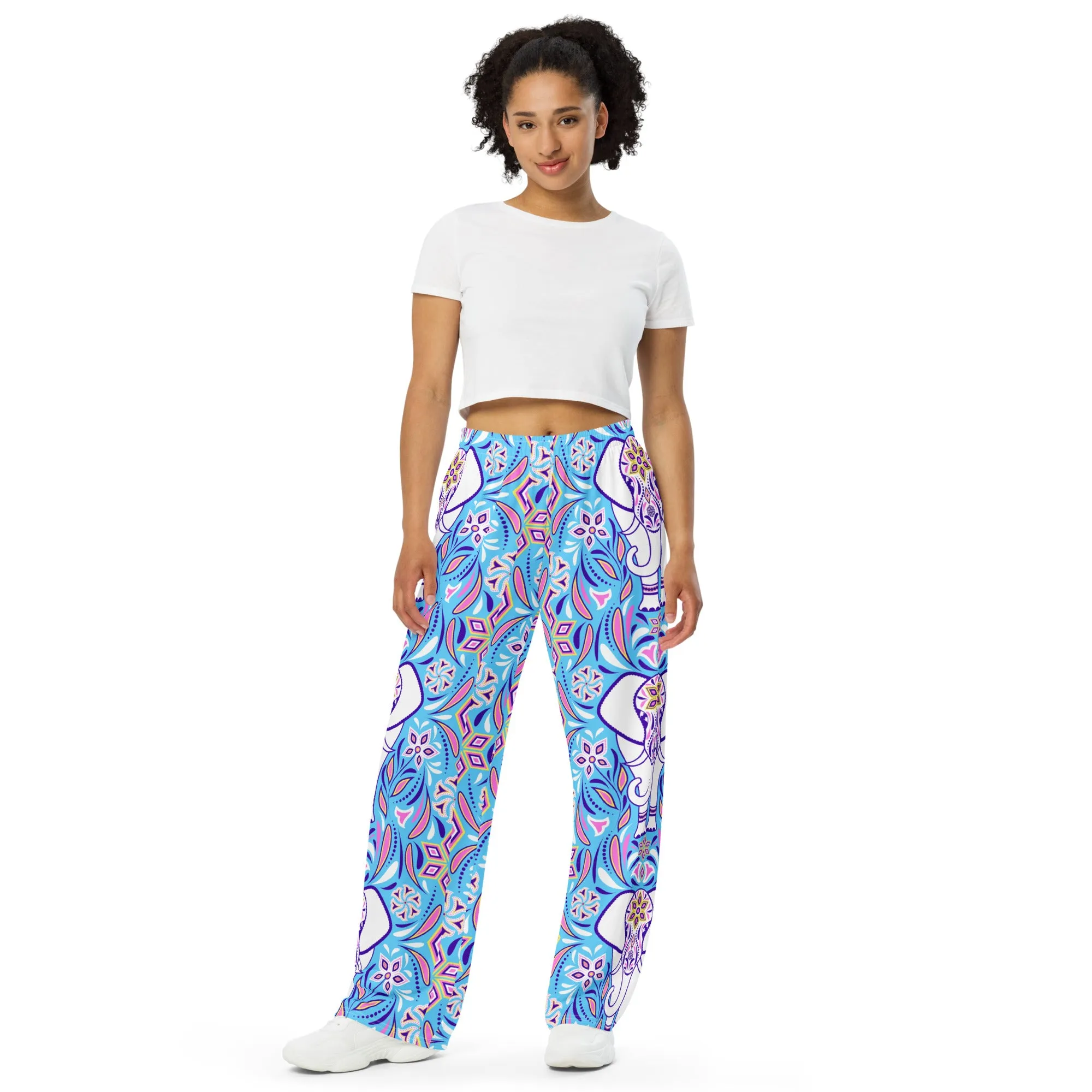 All-over print unisex wide-leg pants Elephant, wide leg, back to school