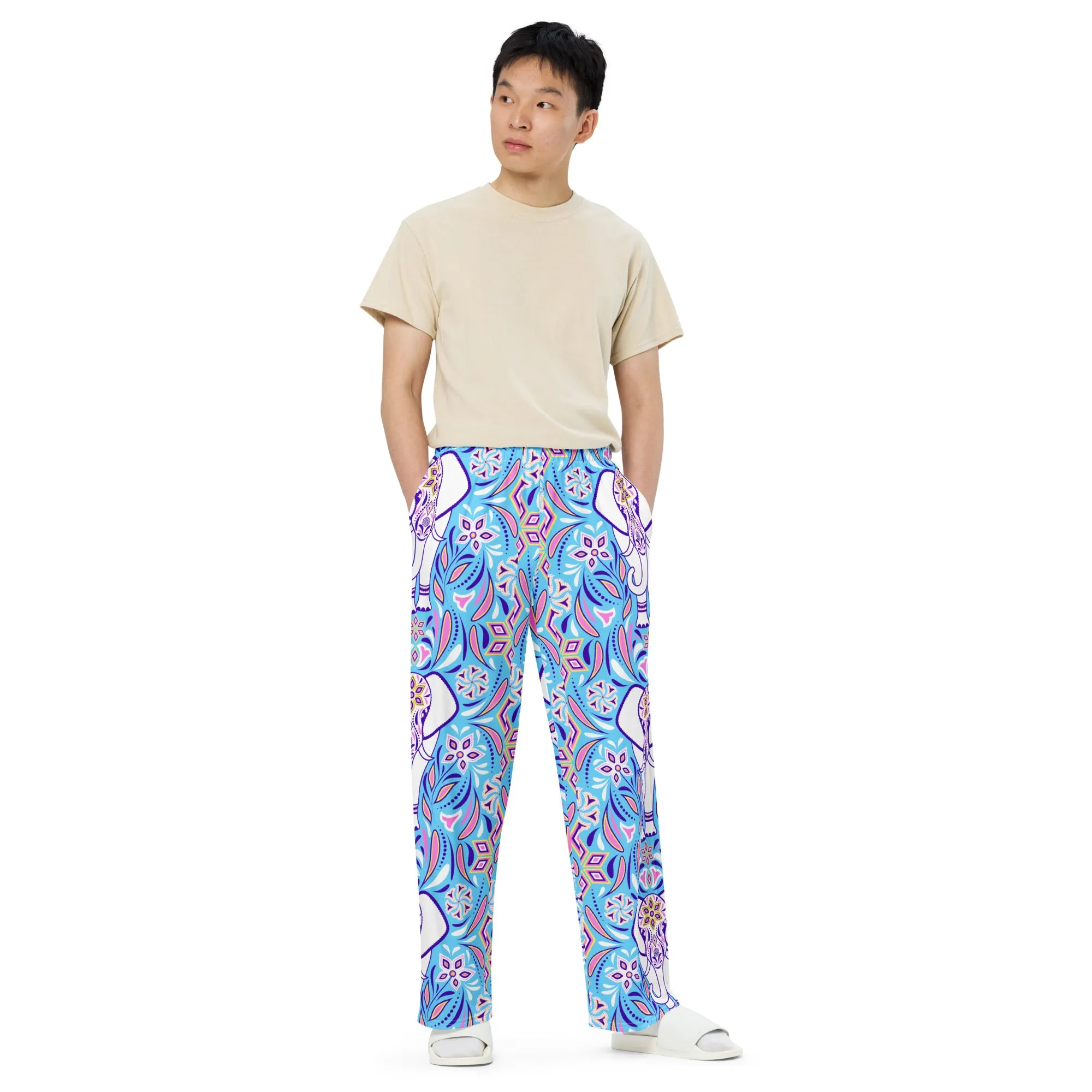 All-over print unisex wide-leg pants Elephant, wide leg, back to school