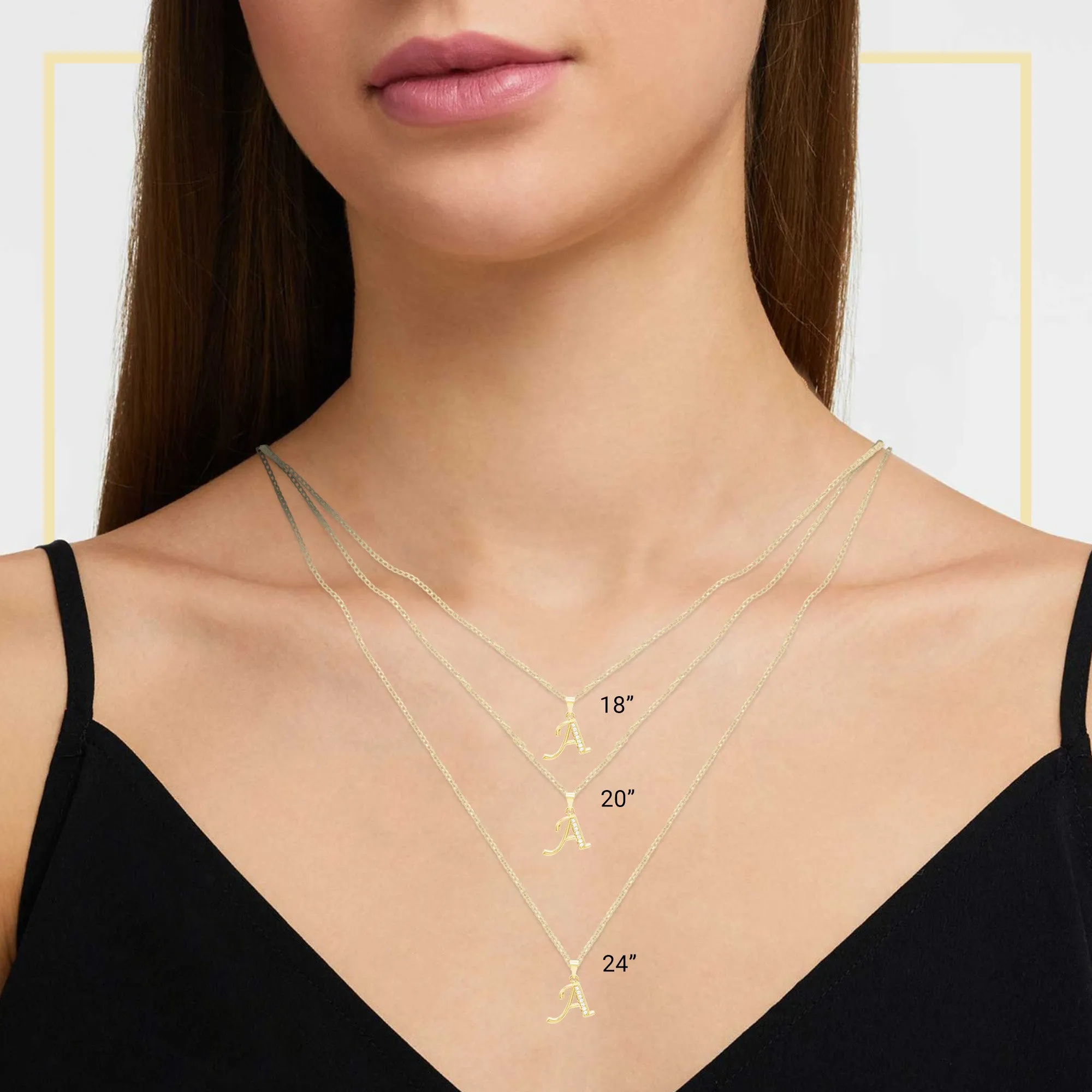 Alphabet A-Z Initial Letter CZ Pendant 14K Gold Filled Curb Chain Set 18" 20" 24" Women