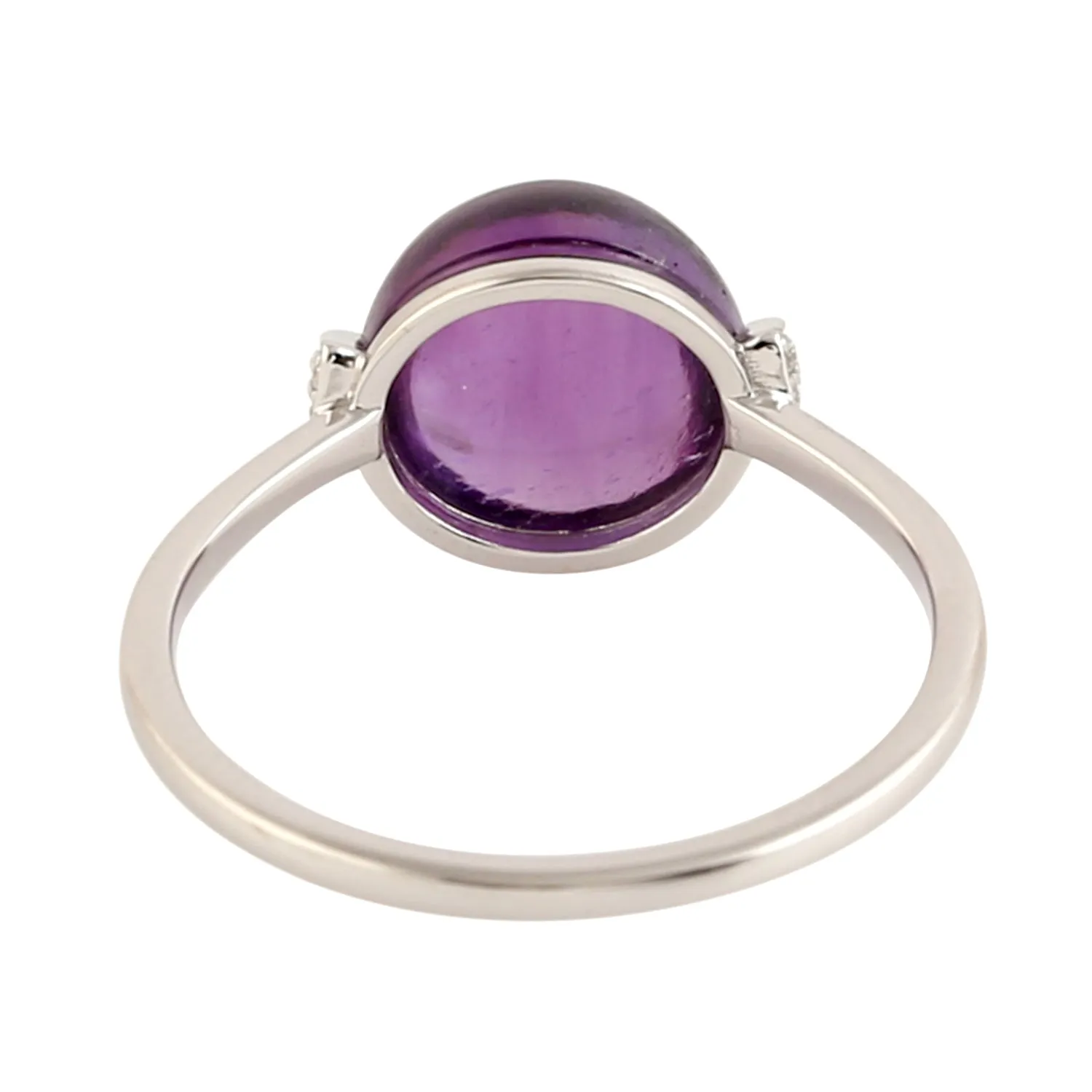 Amethyst Beads Ball Pave Diamond Designer Ring In 18k White Gold Women Jewelry