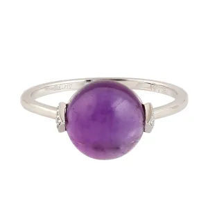 Amethyst Beads Ball Pave Diamond Designer Ring In 18k White Gold Women Jewelry